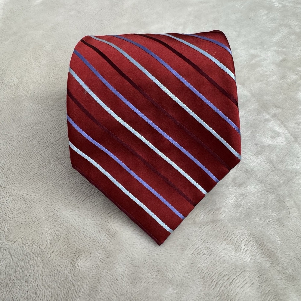 Claiborne Red Blue Stripe Silk Tie Mens Classic Necktie 3.75" x 60"